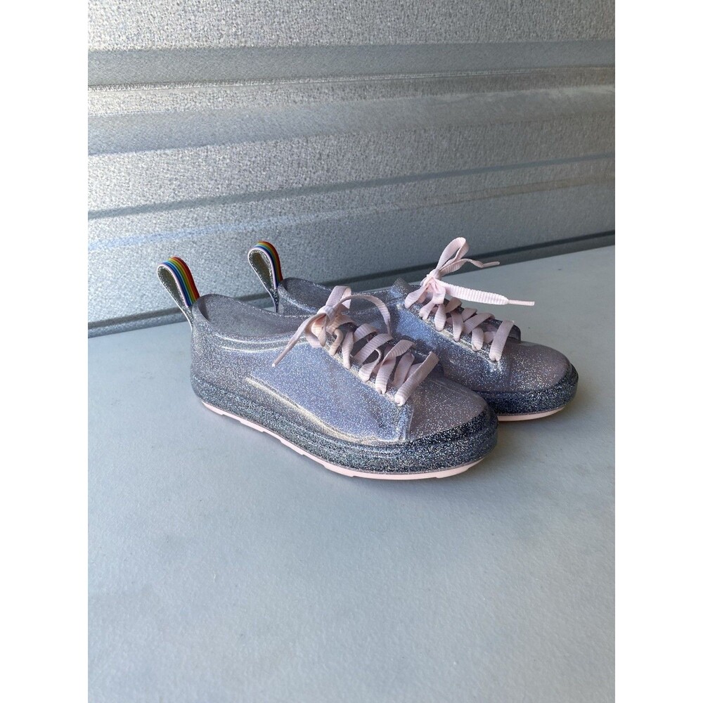 Mel Dreamed By Melissa Youth Size 4 Rainbow Pull Tab Pink Glitter Jelly Sneakers
